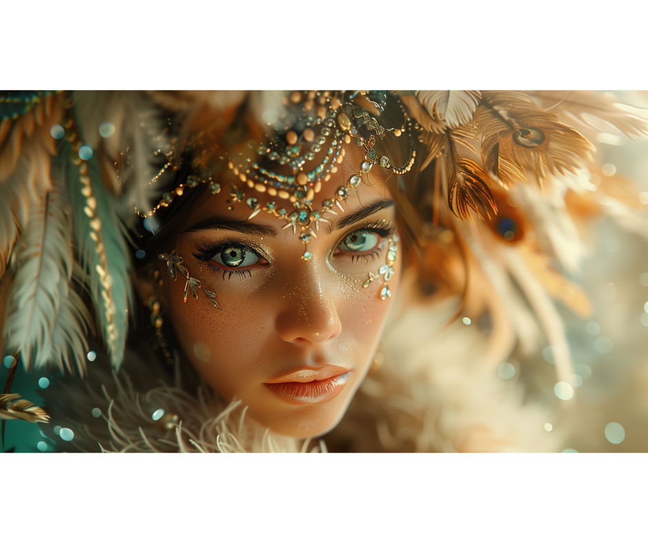 femme parée de bijoux or et vert