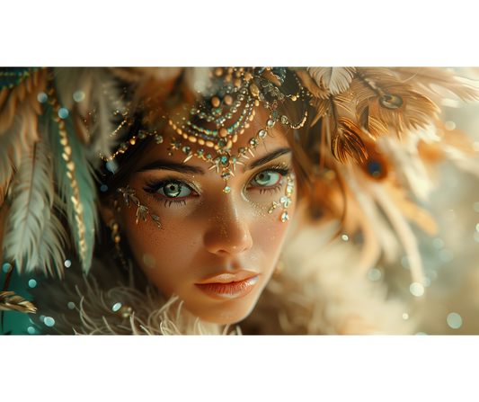femme parée de bijoux or et vert