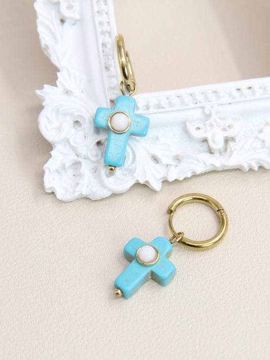 BOUCLES D’OREILLES CROIX TURQUOISES