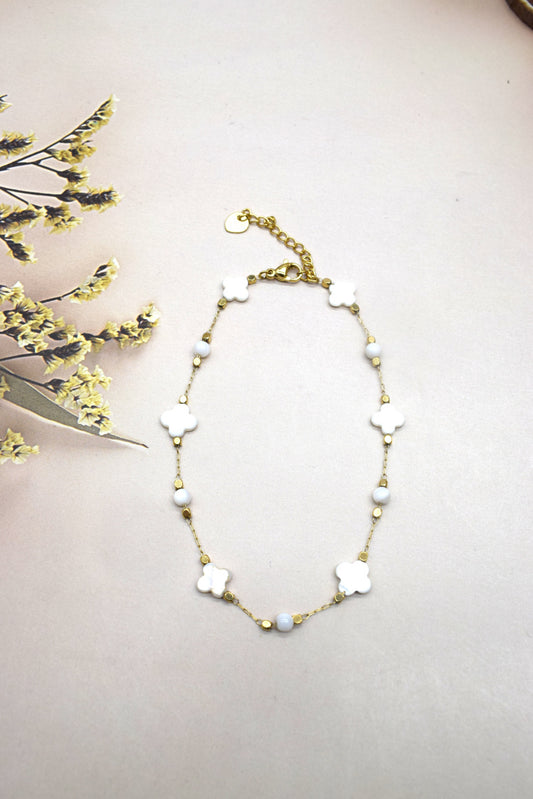 CHAÎNE DE CHEVILLE TRÈFLE BLANC