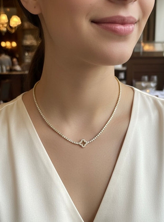 COLLIER TRÈFLE STRASS